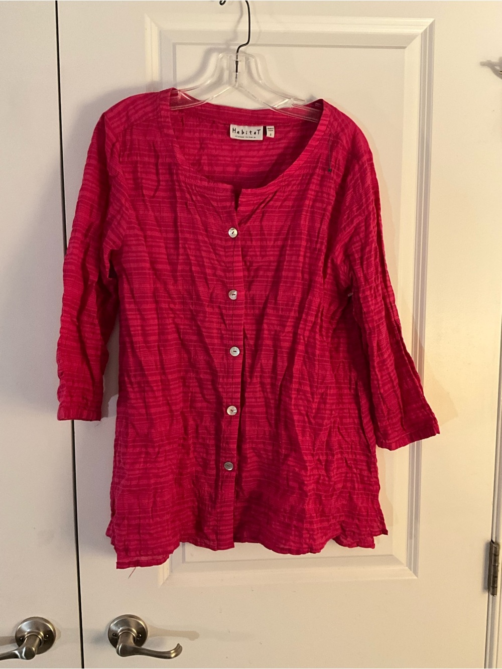Habitat Bright Hot Pink Button-Front Tunic Blouse size small